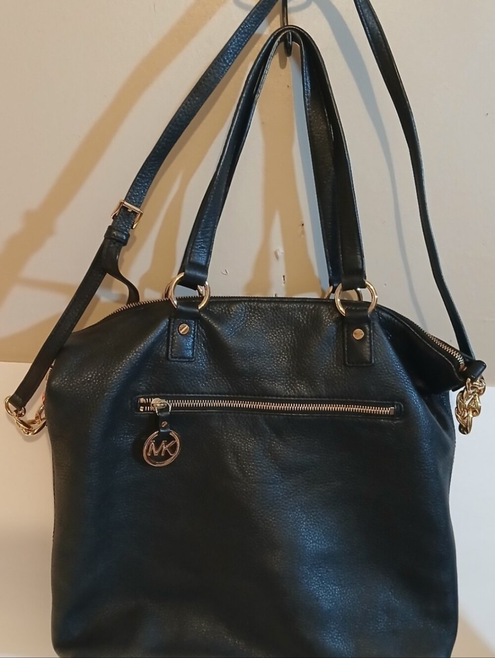 Michael Kors Black Pebbled Leather Adjustable Shoulder Bag -Gold Hardware